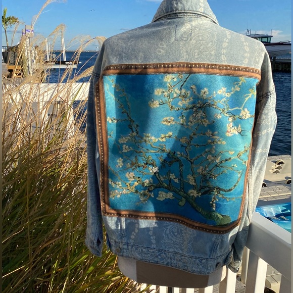 One-Of-Kind Upcycled Van Gogh Denim Jacket - Picture 2 of 10